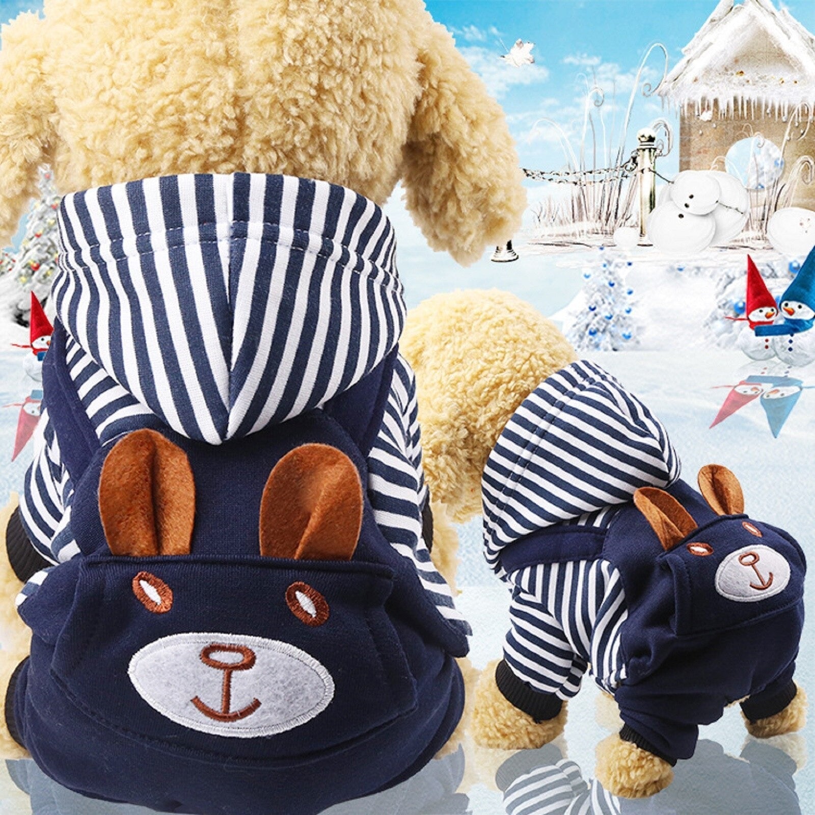Striped Dog Hoodie Winter Outfit Pet Essentials-11